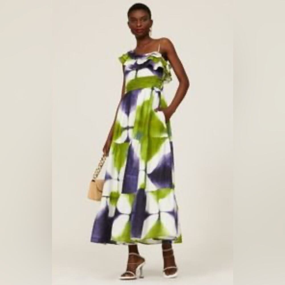 Busayo Collective Moxie Dress Women 2 Green Tie Dye Excellent One Shoulder Maxi